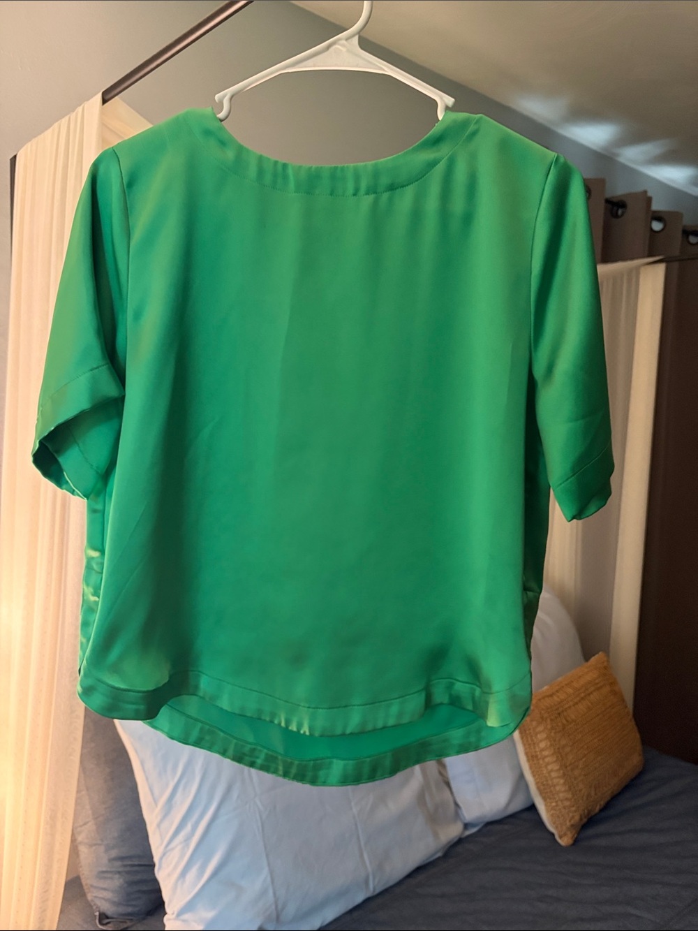 LOFT Bright Green Short-Sleeve Scoop Neck Blouse
